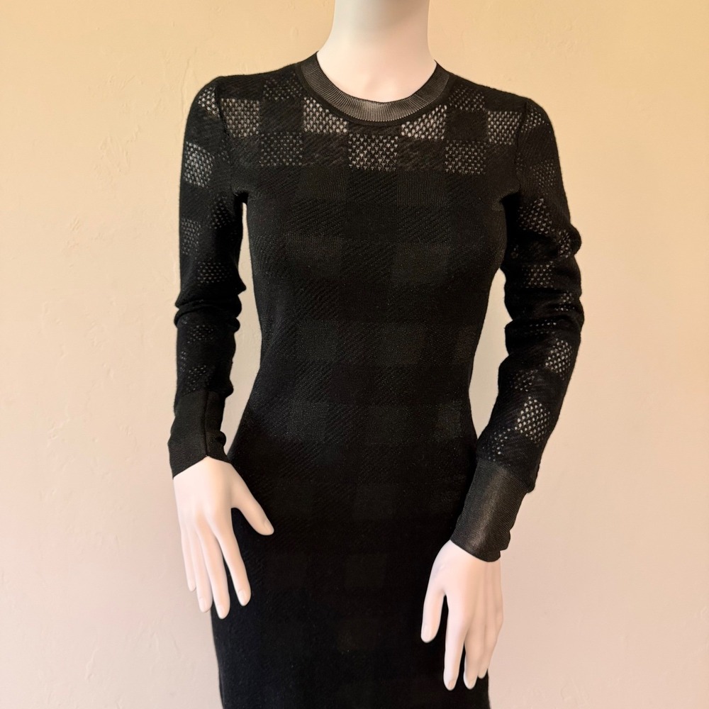 Rag & Bone Women's Black Alpaca Wool Pointelle Mesh Knit Midi Dress Size XXS - Picture 2 of 12